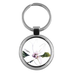 White Magnolia Pencil Drawing Art Key Chains (round)  by picsaspassion