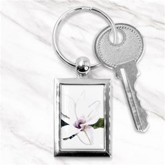 White Magnolia Pencil Drawing Art Key Chains (rectangle)  by picsaspassion