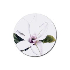 White Magnolia Pencil Drawing Art Rubber Coaster (round)  by picsaspassion