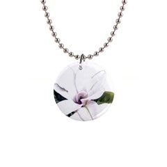 White Magnolia Pencil Drawing Art Button Necklaces