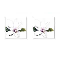 White Magnolia Pencil Drawing Art Cufflinks (square)