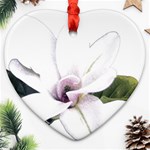 White Magnolia pencil drawing art Heart Ornament (2 Sides) Back