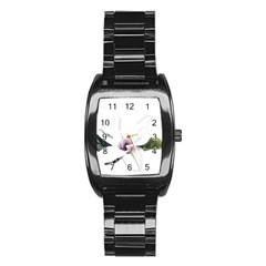 White Magnolia Pencil Drawing Art Stainless Steel Barrel Watch