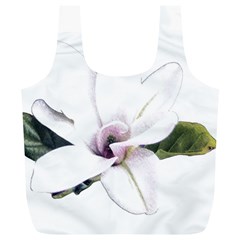 White Magnolia Pencil Drawing Art Full Print Recycle Bags (l)  by picsaspassion