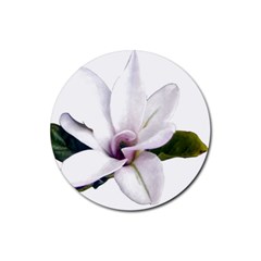 Magnolia Wit Aquarel Painting Art Rubber Coaster (round)  by picsaspassion