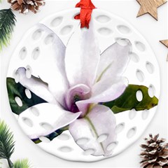 Magnolia Wit Aquarel Painting Art Round Filigree Ornament (2side) by picsaspassion