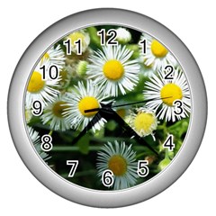 White Summer Flowers Oil Painting Art Wall Clocks (silver)  by picsaspassion