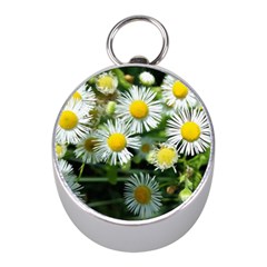 White Summer Flowers Oil Painting Art Mini Silver Compasses