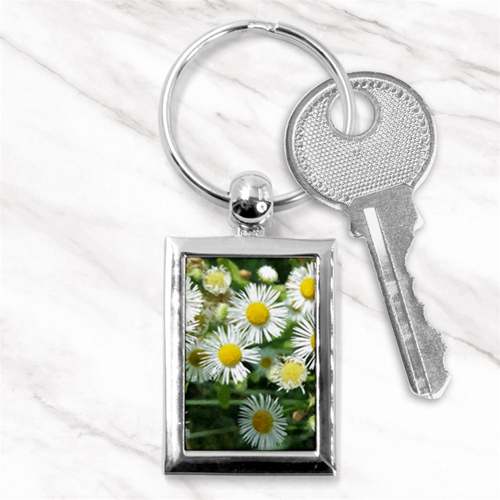 White summer flowers watercolor painting art Key Chains (Rectangle) 