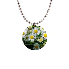 White Summer Flowers Watercolor Painting Art Button Necklaces