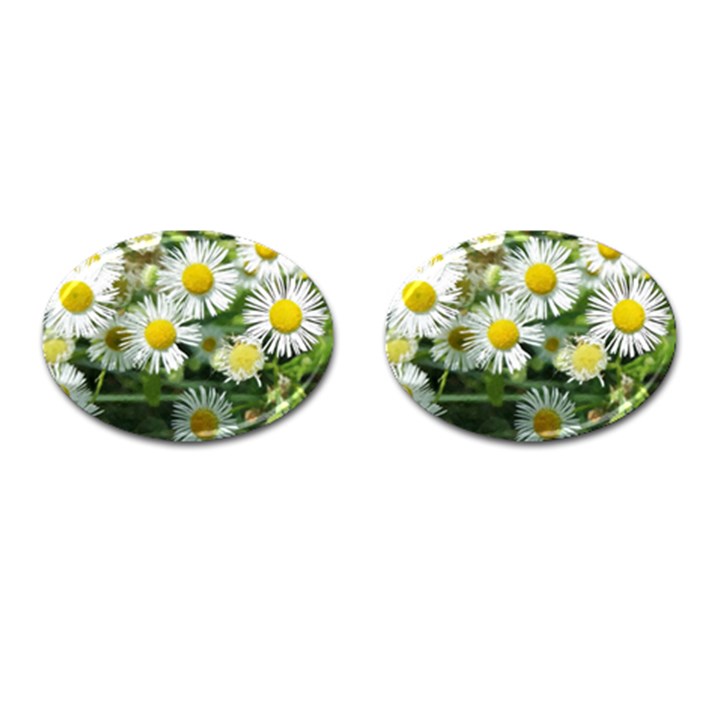 White summer flowers watercolor painting art Cufflinks (Oval)