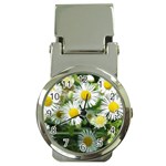 White summer flowers watercolor painting art Money Clip Watches Front