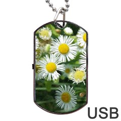 White Summer Flowers Watercolor Painting Art Dog Tag Usb Flash (two Sides) 