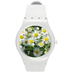 White Summer Flowers Watercolor Painting Art Round Plastic Sport Watch (m)