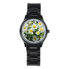 White Summer Flowers Watercolor Painting Art Stainless Steel Round Watch