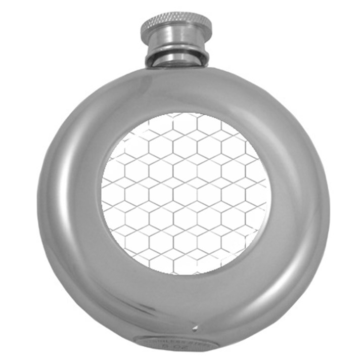  honeycomb - diamond black and white pattern Round Hip Flask (5 oz)