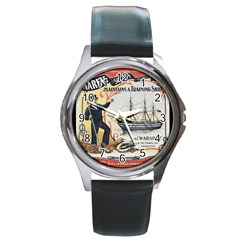 Vintage Advertisement British Navy Marine Typography Round Metal Watch by yoursparklingshop