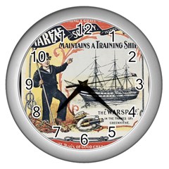 Vintage Advertisement British Navy Marine Typography Wall Clocks (silver)  by yoursparklingshop