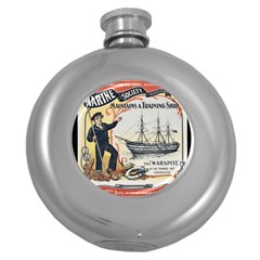 Vintage Advertisement British Navy Marine Typography Round Hip Flask (5 Oz) by yoursparklingshop