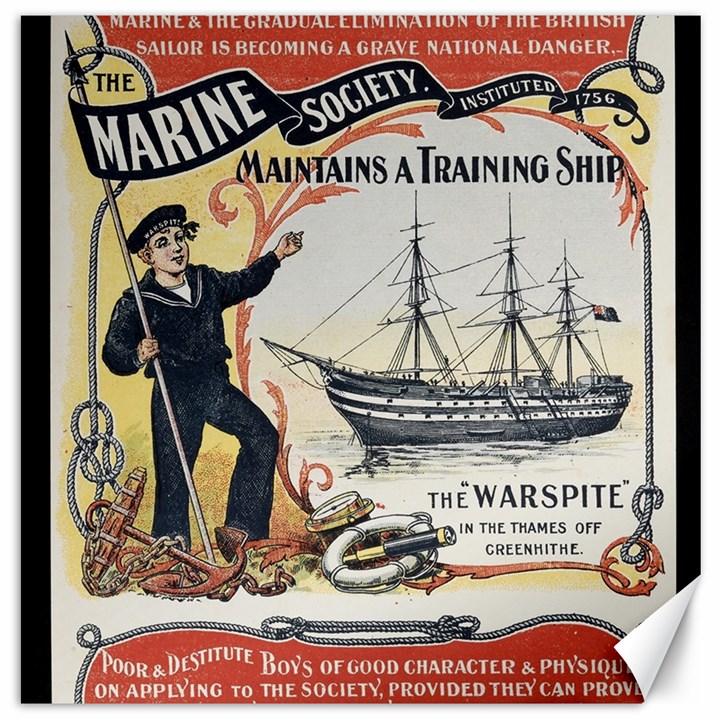 Vintage Advertisement British Navy Marine Typography Canvas 16  x 16  