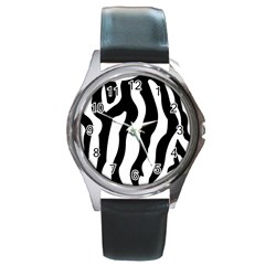 Zebra Horse Skin Pattern Black And White Round Metal Watch