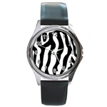 Zebra horse skin pattern black and white Round Metal Watch Front