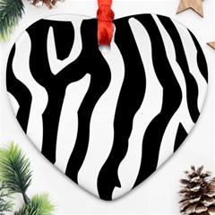 Zebra Horse Skin Pattern Black And White Ornament (heart) 