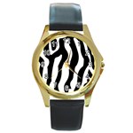 Zebra horse skin pattern black and white Round Gold Metal Watch Front