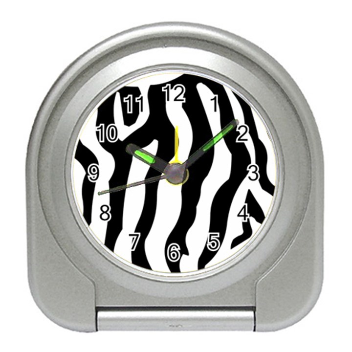 Zebra horse skin pattern black and white Travel Alarm Clocks