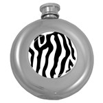 Zebra horse skin pattern black and white Round Hip Flask (5 oz) Front