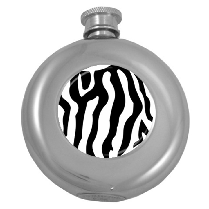 Zebra horse skin pattern black and white Round Hip Flask (5 oz)