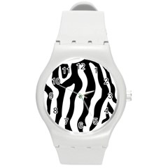 Zebra Horse Skin Pattern Black And White Round Plastic Sport Watch (m)