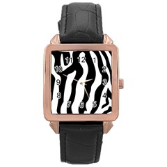 Zebra Horse Skin Pattern Black And White Rose Gold Leather Watch 