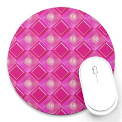 Pink Sweet Number 16 Diamonds Geometric Pattern Round Mousepads