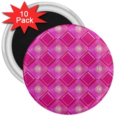 Pink Sweet Number 16 Diamonds Geometric Pattern 3  Magnets (10 Pack) 