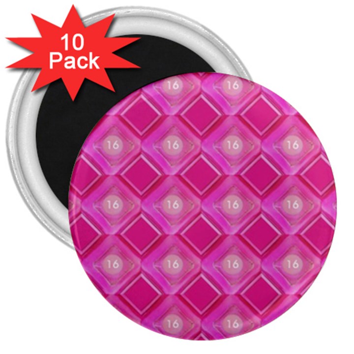 Pink Sweet Number 16 Diamonds Geometric Pattern 3  Magnets (10 pack) 