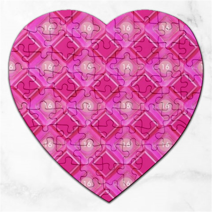 Pink Sweet Number 16 Diamonds Geometric Pattern Jigsaw Puzzle (Heart)