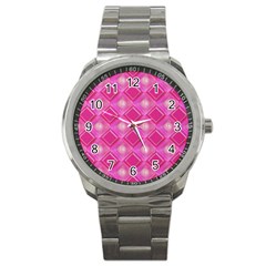 Pink Sweet Number 16 Diamonds Geometric Pattern Sport Metal Watch by yoursparklingshop