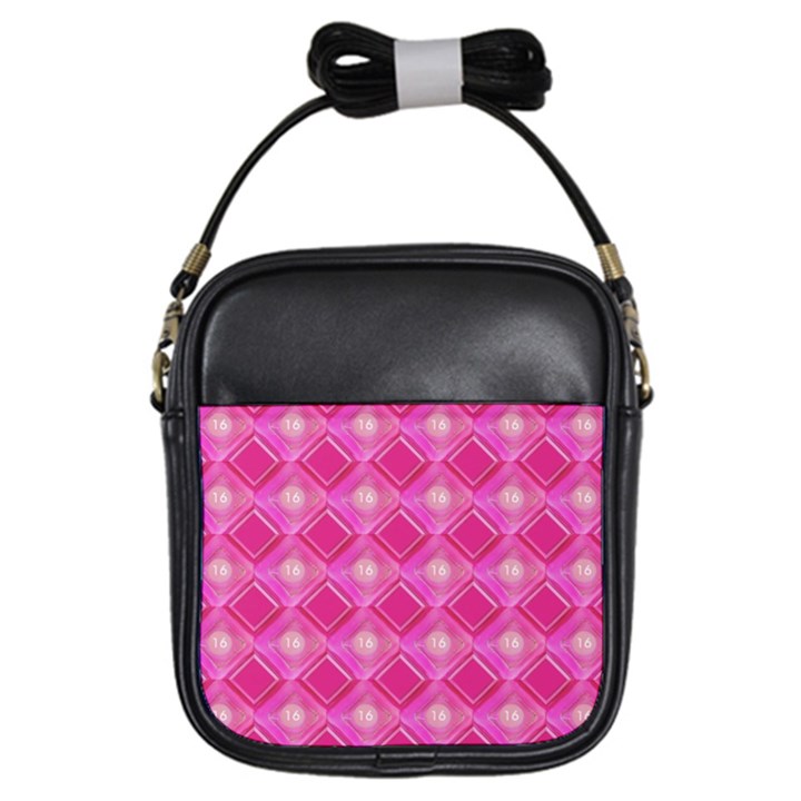 Pink Sweet Number 16 Diamonds Geometric Pattern Girls Sling Bags