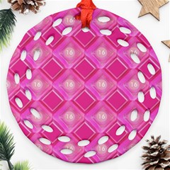 Pink Sweet Number 16 Diamonds Geometric Pattern Ornament (round Filigree)  by yoursparklingshop