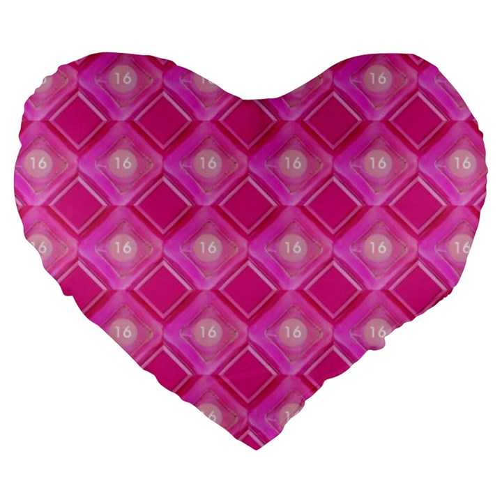 Pink Sweet Number 16 Diamonds Geometric Pattern Large 19  Premium Heart Shape Cushions