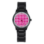 Pink Sweet Number 16 Diamonds Geometric Pattern Stainless Steel Round Watch Front