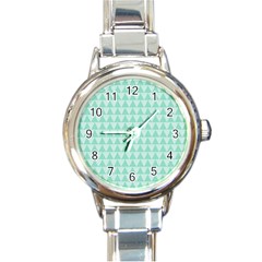 Mint Color Triangle Pattern Round Italian Charm Watch by picsaspassion