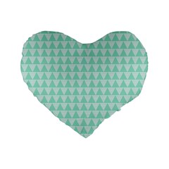 Mint Color Triangle Pattern Standard 16  Premium Heart Shape Cushions