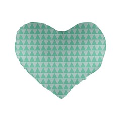 Mint Color Triangle Pattern Standard 16  Premium Flano Heart Shape Cushions