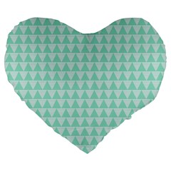 Mint Color Triangle Pattern Large 19  Premium Flano Heart Shape Cushions