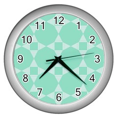 Mint Color Star - Triangle Pattern Wall Clocks (silver)  by picsaspassion