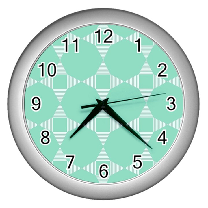 Mint color star - triangle pattern Wall Clocks (Silver) 