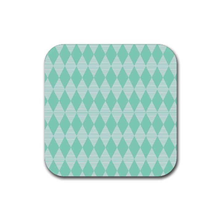 Mint color Diamond shape pattern Rubber Coaster (Square) 