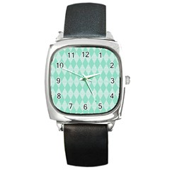 Mint Color Diamond Shape Pattern Square Metal Watch by picsaspassion